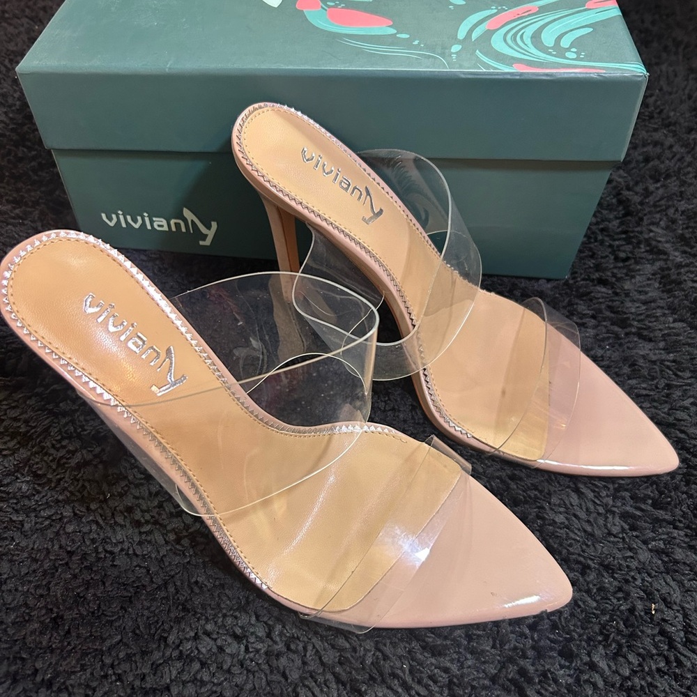 Vivianly Blush Heels with Clear Straps